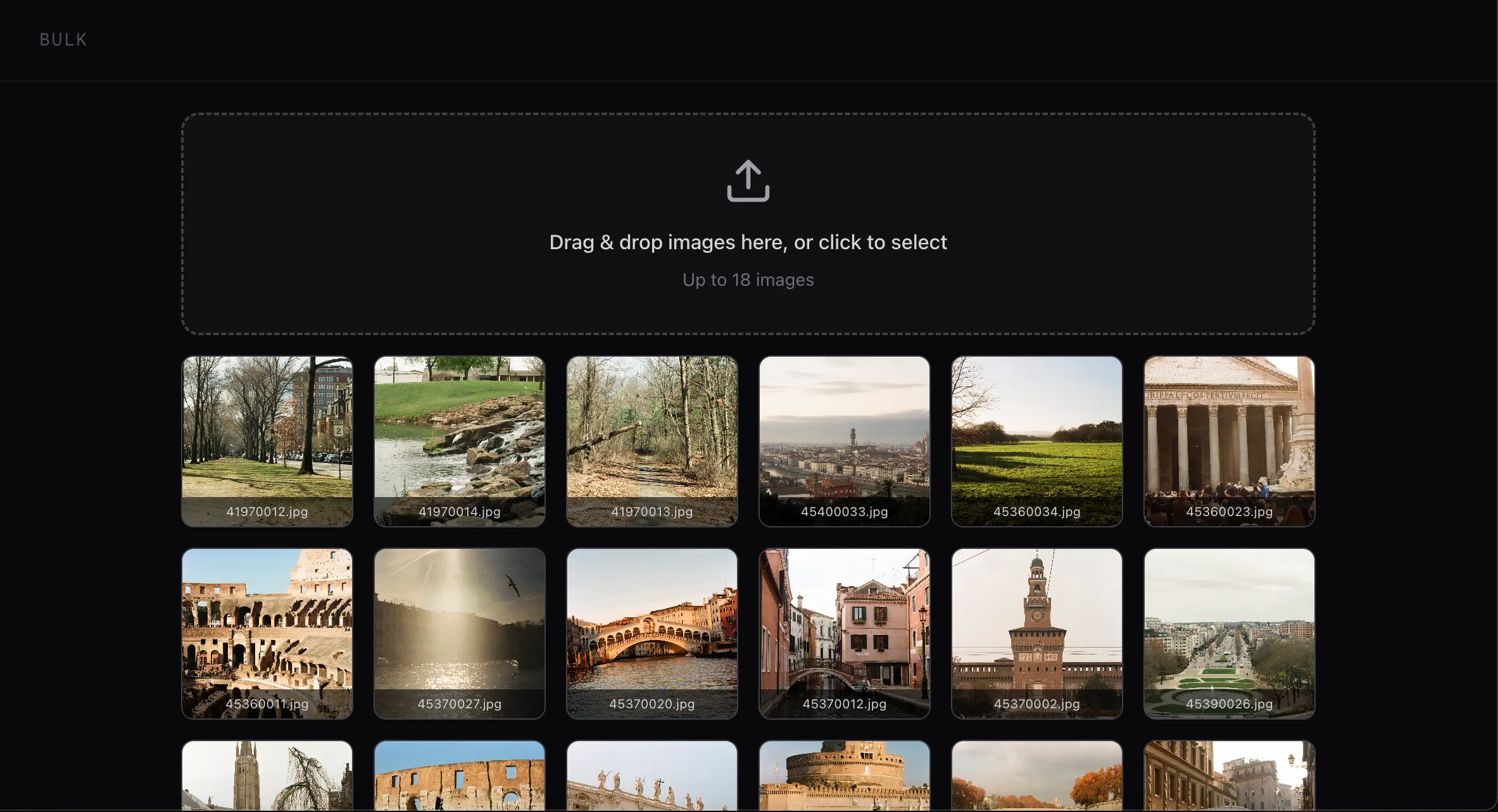 Wide Open Bulk mode — drag and drop up to 18 photos for batch listing generation